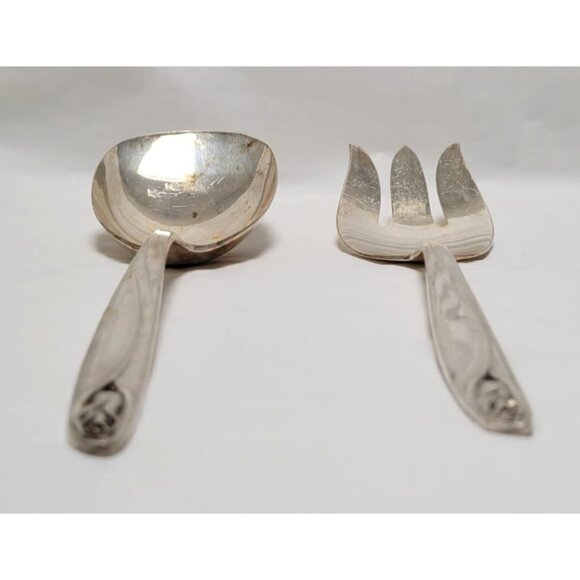 Vintage 1962 International Deep Silver 9" Serving Spoon & Fork Anniversary Rose - Picture 7 of 8